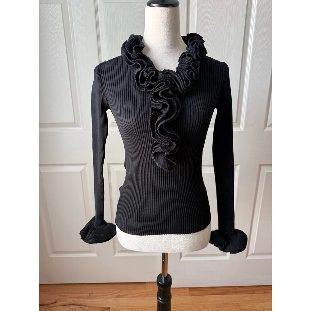 Sheridan Creations Black Ruffle Sweater 60s 70s Vintage Romantic Whimsygoth Sz S